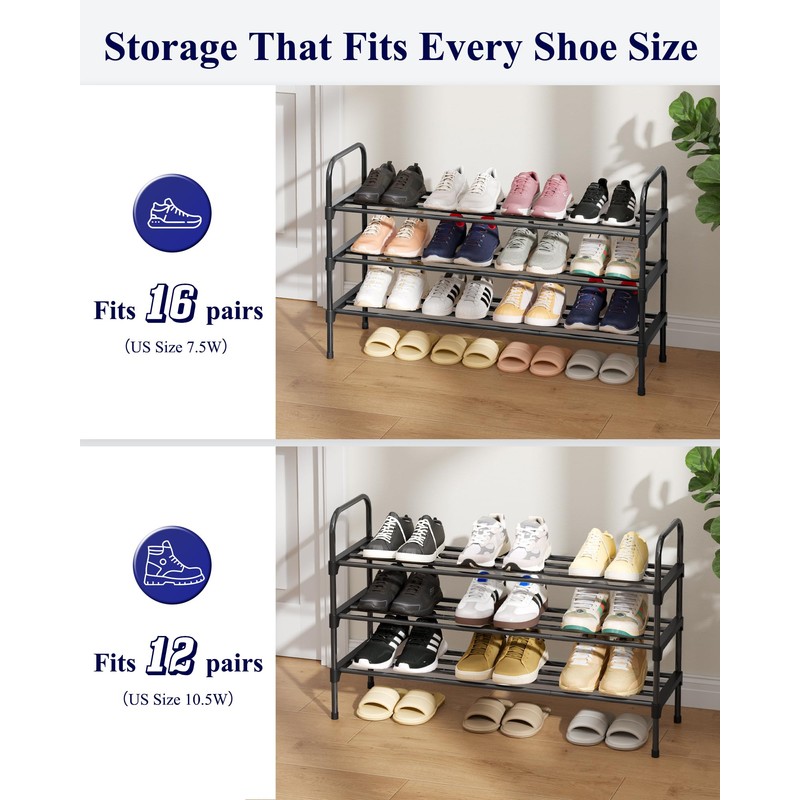 Kitsure Shoe Rack - 3-Tier Space-Saving Shoe Organizer & Shoe