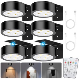 SIXDEFLY Picture Lights for Wall, 3 Lighting Modes Magnetic Art Display Light,Rechargeable Battery Operated Led Painting Light with Remote Control Dimmable & Timer,6Pack Black