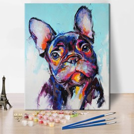 TISHIRON Oil Hand Painting French Bulldogs DIY Paint by Numbers Dog Portrait Painting on Canvas for Adults Beginner Kids Drawing with Brushes Christmas Gift Wall Decorations 16" W x 20" L
