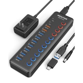 WENTER Powered USB 3.0 Hub, Wenter 48W 11-Port USB Hub Splitter (7 Faster Data Trans...