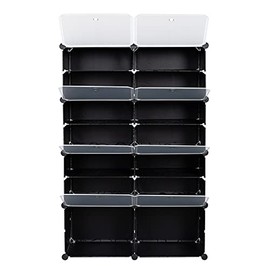 Flulep 7-Tier Portable 28 Pair Shoe Rack Organizer 14 Grids Tower Shelf Storage Cabinet Stand Expandable for Heels, Boots, Slippers, Black