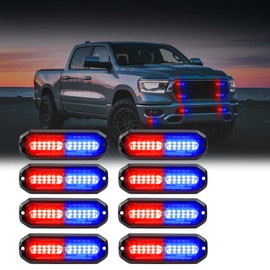 WINECO Red/Blue 8pcs Ultra Slim LED Emergency Strobe Police Lights, Surface Mount Grill Grille Hazard Safty Warning Flashing Light for Volunteer Trucks Vehicles