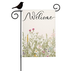 Mugod Vintage Wildflowers Garden Flag Spring Summer Herbs Floral Butterfly Yard Flag 12.5x18 Inch Double Sided Burlap Farmhouse Home Outdoor Decoration