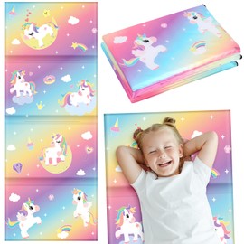 Shellwei Toddler Vinyl Nap Mat for Preschool Daycare 52 x 20 x 1'' Kids Sleeping Folding Rest Mat for Boys Girls Baby Classroom Home Travel(Rainbow Unicorn)