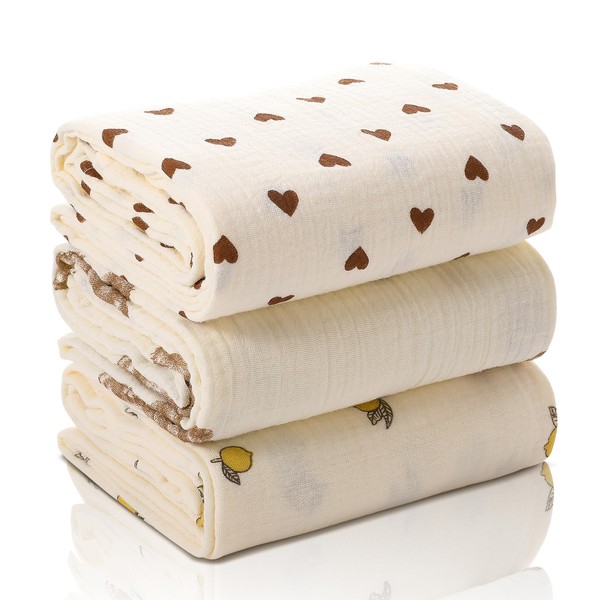 GSrenyu 3 Pack Baby Muslin Blankets 100x100cm Large Baby Muslin