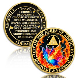 Butterfly in The Fire 16 Year Sobriety Coin, Recovery and Renewal Sixteen Year AA Coin - Clean AA Chips and Medallion - Recovery Sober Chip with Prayer - Sobriety Gifts for Women Men
