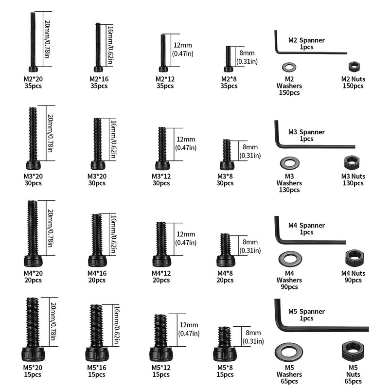 12.9 Carbon Steel Hex Bolts Nuts Set, Cylinder Head Screws