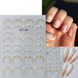 8 Sheets Metal Curve Nail Stickers, Gold Silver French Line Nail Decals, 3D Self-Adhesive Nail Design Stickers for Women Girls DIY Manicure Nail Art Decoration Supplies