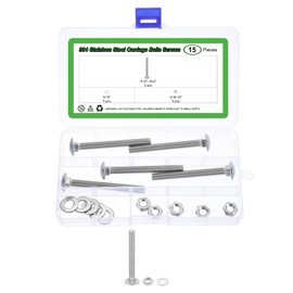 sourcing map 5 Set Carriage Bolts and Nuts Kit, 5/16"-18x3" Stainless Steel 304 Round Head Square Neck Carriage Bolts Screws and Hex Nuts and Flat Washers - Silver