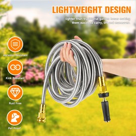 Rosy Earth Metal Garden Hose 200 FT - 304 Stainless Steel Water Hose 200 FT - Expandable Short Flexible Garden Hose,no Kink Explosion, no Bite