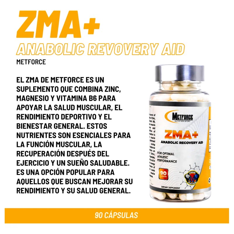 Zma Zinc Magnesio Vitamina B6 Metforce 90 Cápsulas