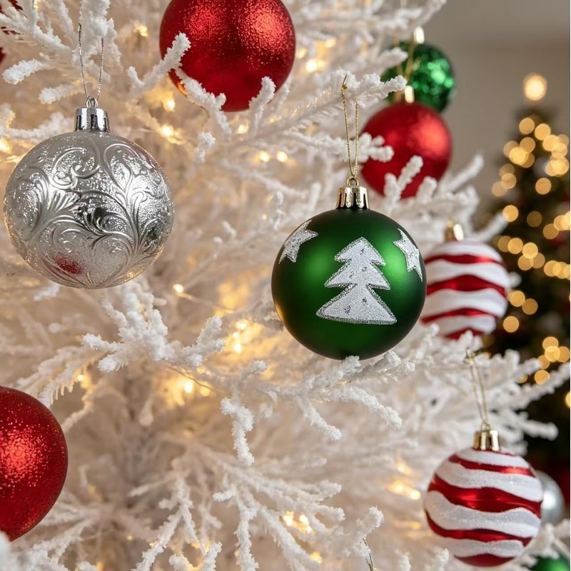 HipTree Shatterproof Red Green White Christmas Ornaments Tree Decorations