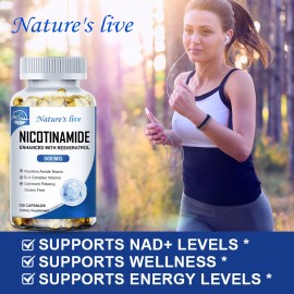 NAD Supplement - Nicotinamide 500mg Resveratrol 100mg - Anti-Aging 120 Capsules