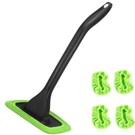 JXYT Car Window Brush Cleaner Windshield Cleaning Tool with 5 Reusable and Washable Microfiber Pads for Car Interior Auto Glass Wiper Kit Dirty Car Washing Brushes,green