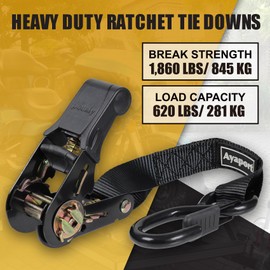 Ayaport Ratchet Straps Tie Downs, 1" x 10' Heavy Duty Ratchet Tie Down Straps, 1860lbs Break Strength, Larger Open S Hook W Safety Clip, Ratchet Strap for Motorcycle, Cargo, Truck Bed, Moving