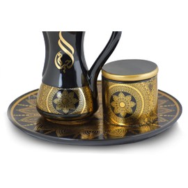 INTENSE OUD Royal Tea Set Burner - Shiny, Glossy with Circular Tray | Frankincense Resin Burner | Office & Home Decor | Arabia Oudh/Oud Burner (Mabkhara) | Tray 8 Inches Tall | Black