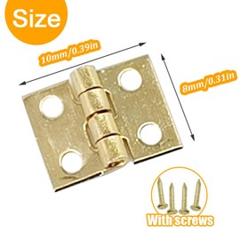 Yosawo Pack of 50 Mini Brass Hinges Small Hinge Vintage Hinges Door Hinges for Wooden Box Jewellery Box Cabinet DIY 8 x 10 mm (Gold)