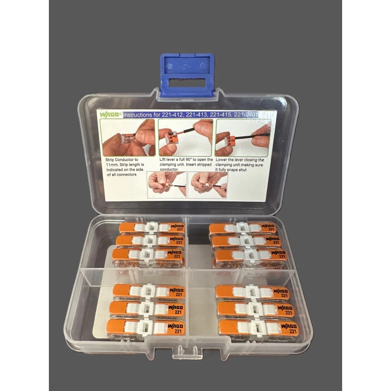 ITDsales WAGO Lever Nuts 221-2401 Inline Splicing Connectors with Case
