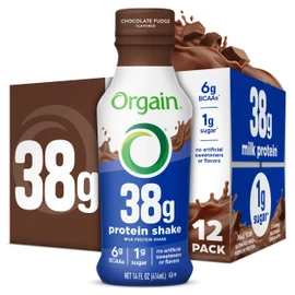 Orgain 38g High Protein Shake, Dairy Isolate Protein Milk, Chocolate Fudge, 6g BCAAs, 1g Sugar Per Serving, Meal Replacement, Ready to Drink, Keto Friendly, Gluten-Free 14 Fl Oz (Pack of 12), Bottle