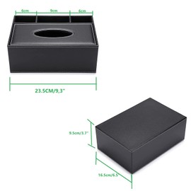 PU Leather Tissue Box Household Office Rectangular Tissue Box with Remote Storage Box - Elegant and Stylish Napkin Holder for Home Desk Storage Box, Black