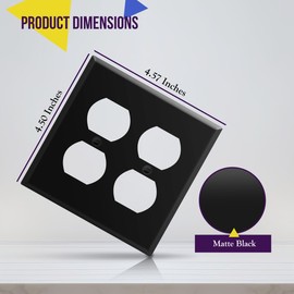 ENERLITES Double Duplex Receptacle Metal Wall Plate, Corrosion Resistant, Standard Size 2-Gang 4.50" x 4.57", Powder Coated Stamped Steel, 7722-BM, Black Matte