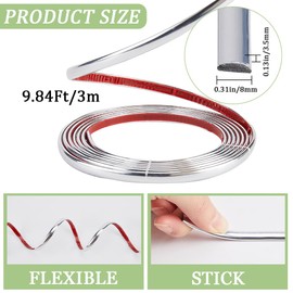 CRASPIRE 10Ft Peel and Stick Molding Trim Flexible Silver Self-Adhesive Decorative Strip Waterproof Wall Tile Edge Mirror Frame Metalic Bendable Caulk Strip for Ceiling Floor Tables Cabinet Tile