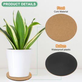 M METERXITY 6-Pack Cork Plant Coasters, 4 Inch Round Coasters Pads Cork Plant Mats Cork Pads for Plants/House/Garden/Indoors/Outdoors, Plant Cork Mats