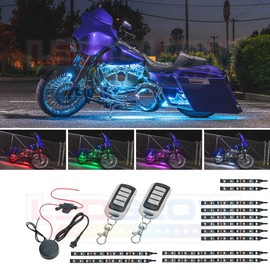LEDGlow 12pc Advanced Million Color LED Motorcycle Accent Underlow Light Kit - 15 Solid Colors - 6 Patterns - Multi-Color Flexible Strips - Includes Waterproof Control Box & 2 Wireless Remotes