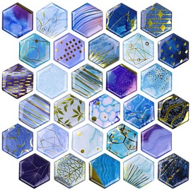 MORCART Fridge Magnets, Cute Locker Magnets, Decorative for Refrigerator Whiteboard Cabinet Office Kitchen Blackboard Bronzing Art Gift for Adult Hexagon 30PCS (Blue)