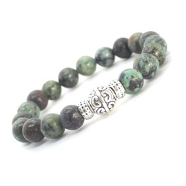 Ethnisches Armband für Männer aus natürlichen türkisfarbenen Perlen und zentraler Perle aus silbernem Metall