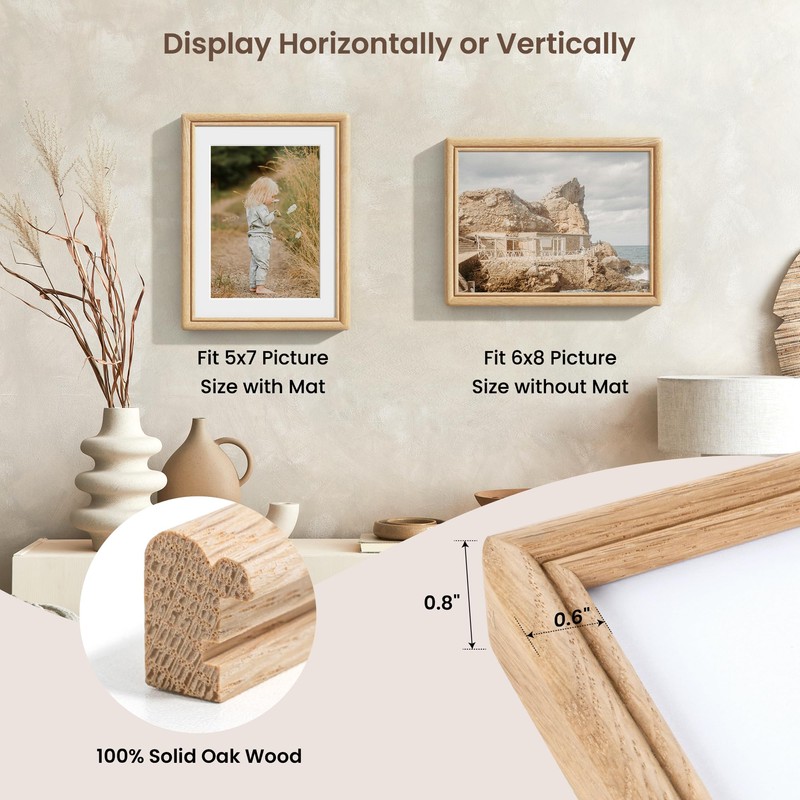 RICHFOCUS 6x8 Picture Frame, Natural Solid Oak Wood Picture Frame