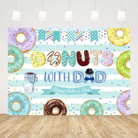 AIBIIN 7x5ft Happy Father's Day Backdrop Donuts with Dad Photography Background Blue White Stripe Sprinkle with Dad I Iove Dad Father's Day Party Decorations Banner Photo Studio Props
