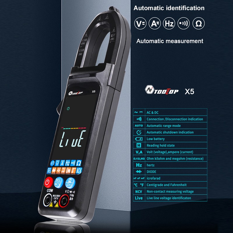 TOOLTOP X5 Handheld Portable Multifunction Clamp Meter LCD Display ℃/℉