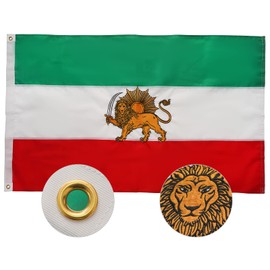 SYII Iran Flag 3x5 Ft Outdoor, Embroidered Old Iranian Lion Sun Persian Flags with 2 Brass Grommets and Sewn Stripes, Heavy Duty 210D Polyester