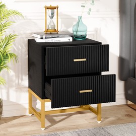 Tribesigns 2-Drawer Nightstand, Modern Fluted Night Stands Bed Side Table with Storage, Wood End Table Accent Table for Bedroom, Living Room, Small Spaces, Black