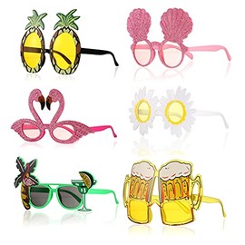 ALTcompluser 6 Pairs Novelty Party Sunglasses, Funny Hawaiian Sunglasses with Different Shapes, Beach Party Glasses, Tropical Sunglasses, Party Photo Prop Supplies for Childen & Adults