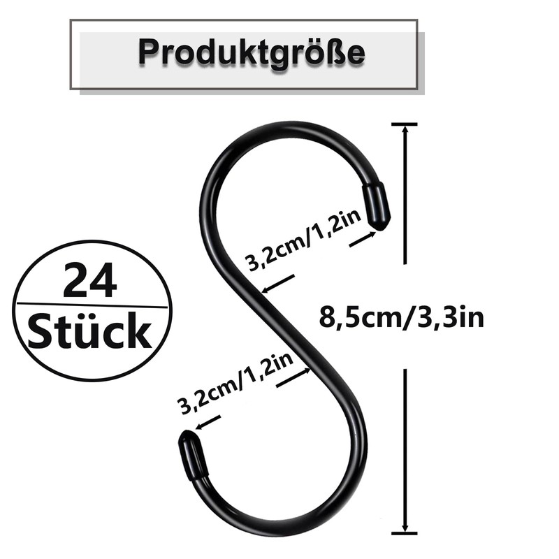 gvivej Pack of 24 S Hooks, S Shaped Hooks, Black