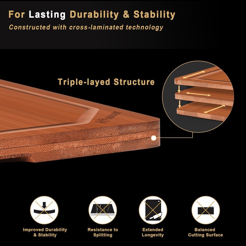 Hiware 4 Pieces Extra Large Wooden Cutting Boards Set- Bamboo