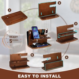 Gifts for Men Christmas Wood Phone Docking Station Desk Accessories Workspace Organizer Birthday Gifts for Men or Dad Nightstand Organizer Mens Gifts for Christmas - Stand for Wallet & Watch Key