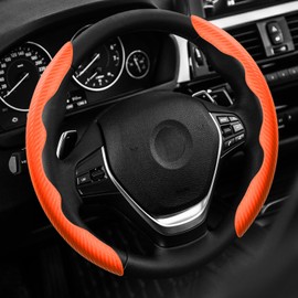WOCOCN Steering Wheel Cover,Carbon Fiber Car Steering Wheel Cover with Non-Slip Lining,Universal Fit Most of Car Interior Accessories (Orange)