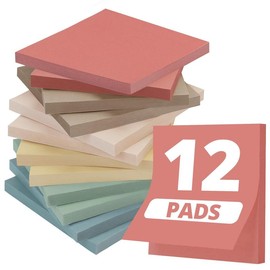 Sticky Notes, 12 Pads, 3x3 inches, Colorful Self-Stick Note Pads, Perfect for Office, Study, and Daily Life Organization - Soft Pastel - Color: C2-neutral Colors