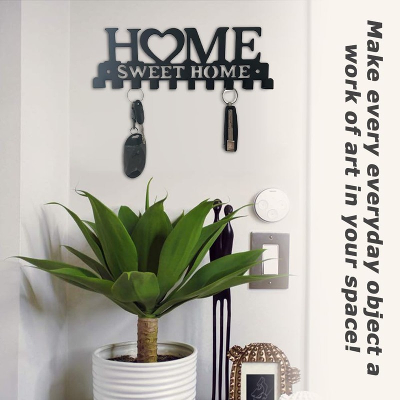 Key Hook Rack with 10 Hooks, Wall Home Sweet Home