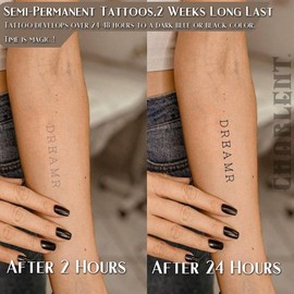 CHARLNET English Letters Semi-Permanent Tattoos for Adult - 2 Weeks Long Last Letters Fake Tattoos for Women Men Finger Neck Body/Fades Naturally/No Reflection/Waterproof,DIY Letters Stickers