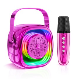 JYPS Mini Karaoke Machine for Kids - Portable Bluetooth Speaker with 2 Wireless Microphones, for Girls Boys Ages 3 4 5 6 7 8 9 10 11 12+, Family Party Toy (Pink-1Mic)