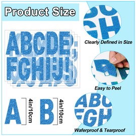 24 Sheets Large Letter Stickers 4 Inch Big Font 282 Pcs Glitter Alphabet Number Stickers Self Adhesive Stick on Letters for Poster Board Bulletin Board Mailbox Crafts Classroom Home Decor(Blue)