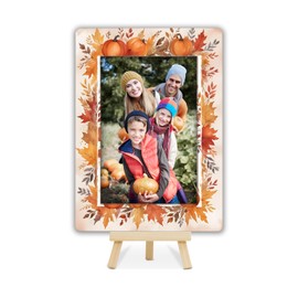 HJLLOQR Fall Pumpkin Picture Frames, Autumn Maple Leaf Wooden 4x6 Photo Frame with Easel, Thanksgiving Gifts for Home Office Tabletop Display Decorations - D07