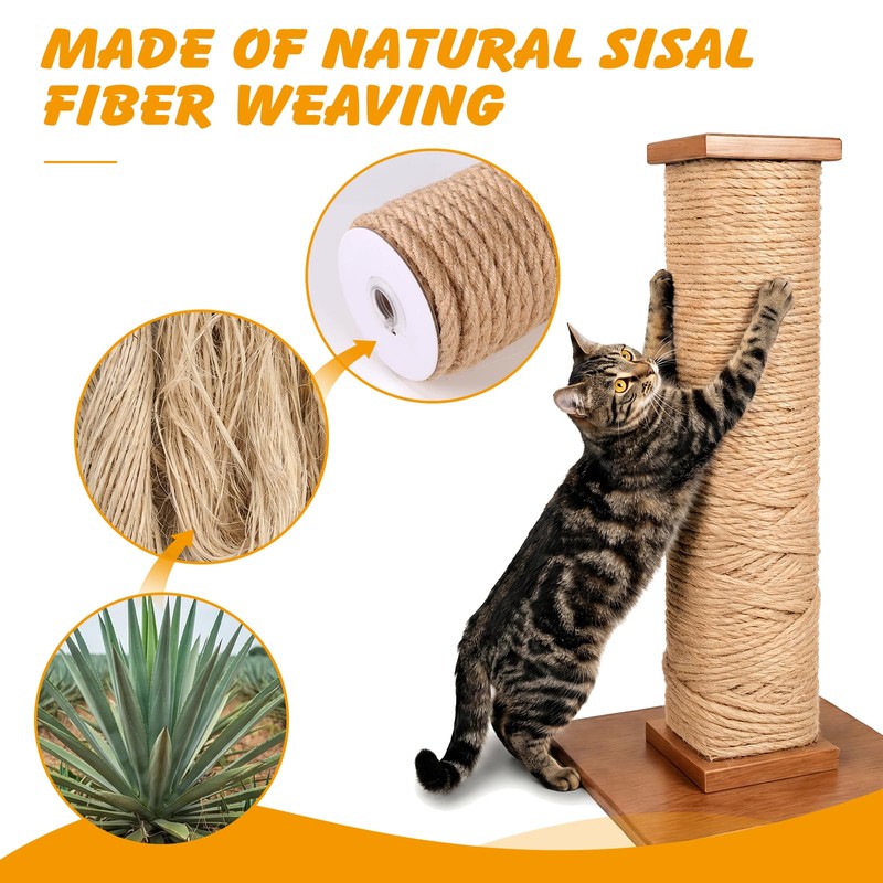 Natural Sisal Rope for Cat Scratching Post, 5/16" x 60
