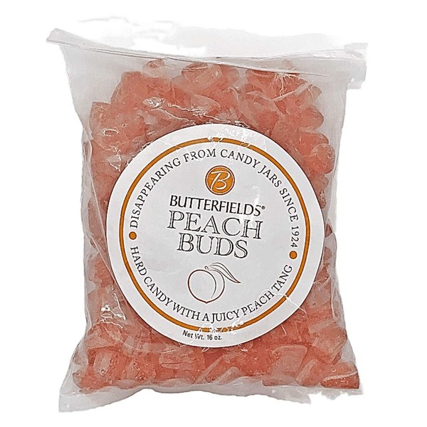 Butterfields Candy - Gourmet, Old-Fashioned PEACH Buds Hard Candy | Gluten Free | Made with 100% Real, Pure Cane Sugar | Handcrafted in the USA- 1 Lb. Bag