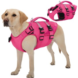 Kuoser Dog Life Jacket, High Flotation Dog Life Vest for Swimming Boating, Adjustable Ripstop Pet Lifesaver for Small Medium and Large Dogs, Reflective Safety Puppy Swimming Vest with Rescue Handle