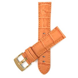 Bandini 18mm Mens Italian Leather Watch Band Strap - Orange - Alligator Pattern - Gold Buckle